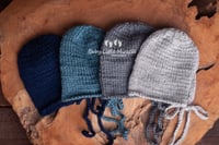 Image 1 of Newborn knitted bonnet blue grey