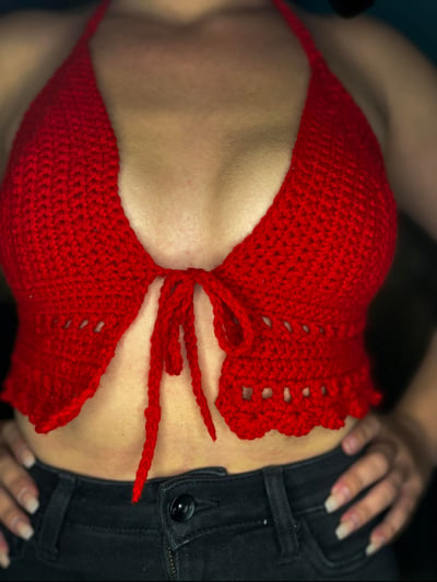 Image of crochet front knot top