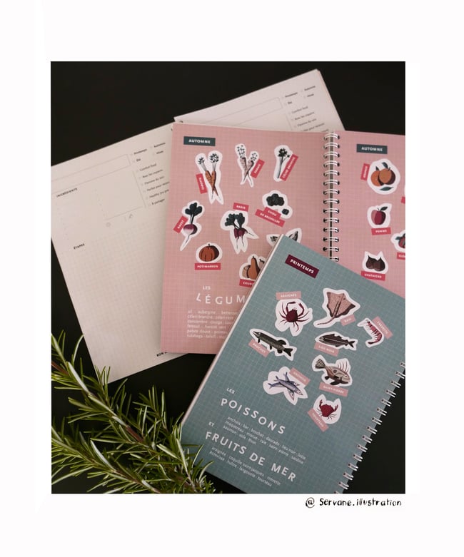 Carnet de recettes, triées par saisons (collab avec Camille Ardeois)