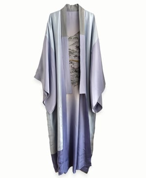 Image of Herrekimono af dueblå silke - vendbar
