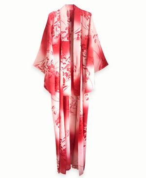 Image of Rød-hvid kimono af silkeciffon med blade