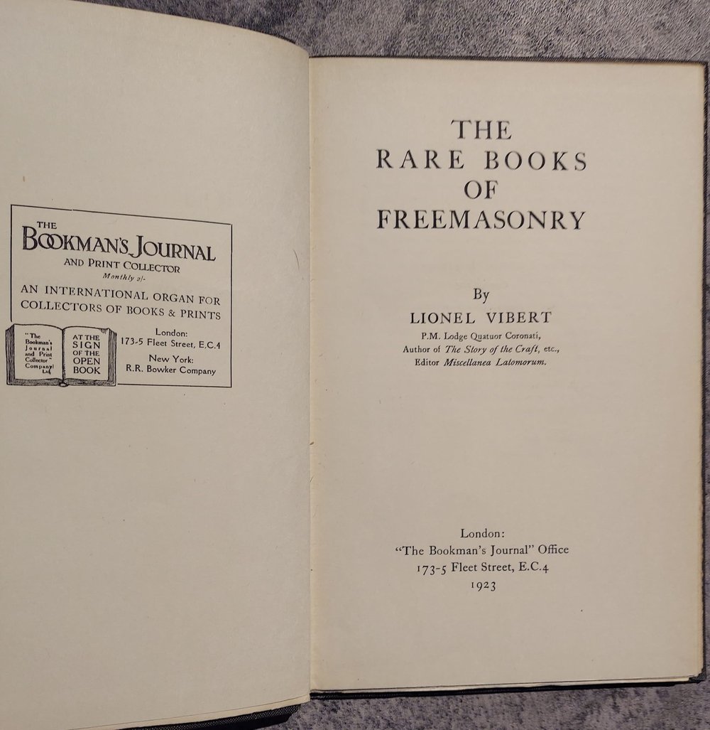 The Rare Books of Freemasonry, by Lionel Vibert (1923)