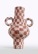 Image 1 of ONSEN CHECK VASE TERRACOTTA & OFF WHITE
