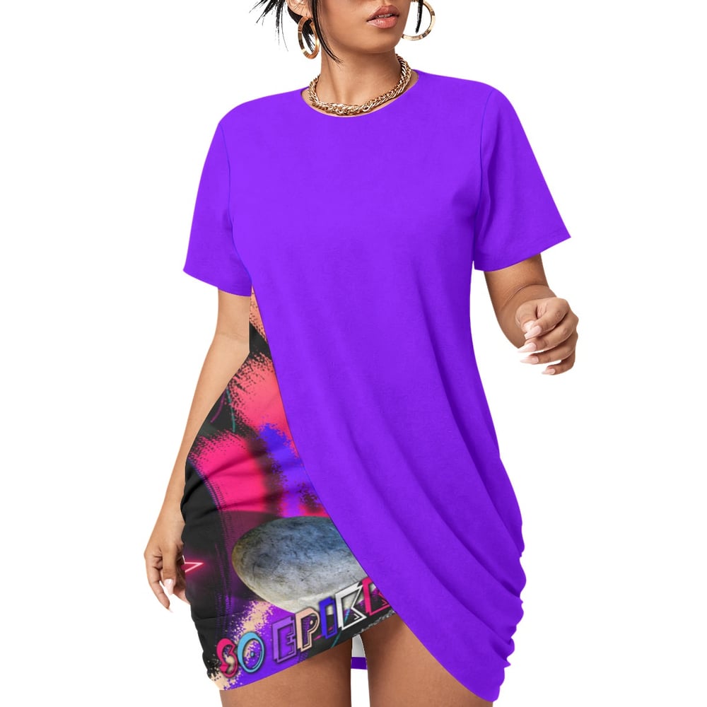 Epikk Purple World Pattern Stacked Hem Dress | Epikk Apparel