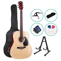 ALPHA 41" Inch Wooden Acoustic Guitar with Accessories set Natural Wood
