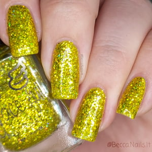 Image of Psyche a beautiful yellow based jelly with 3 sizes of  yellow holo glitter