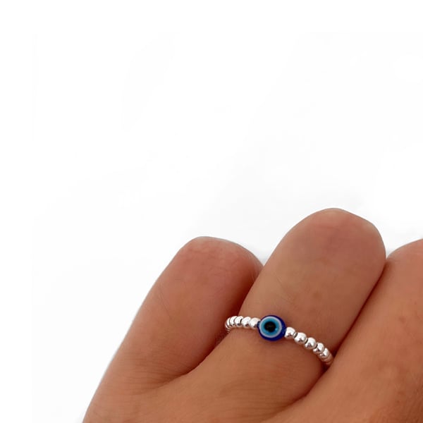 Image of Sterling Silver Evil Eye Bead Ring