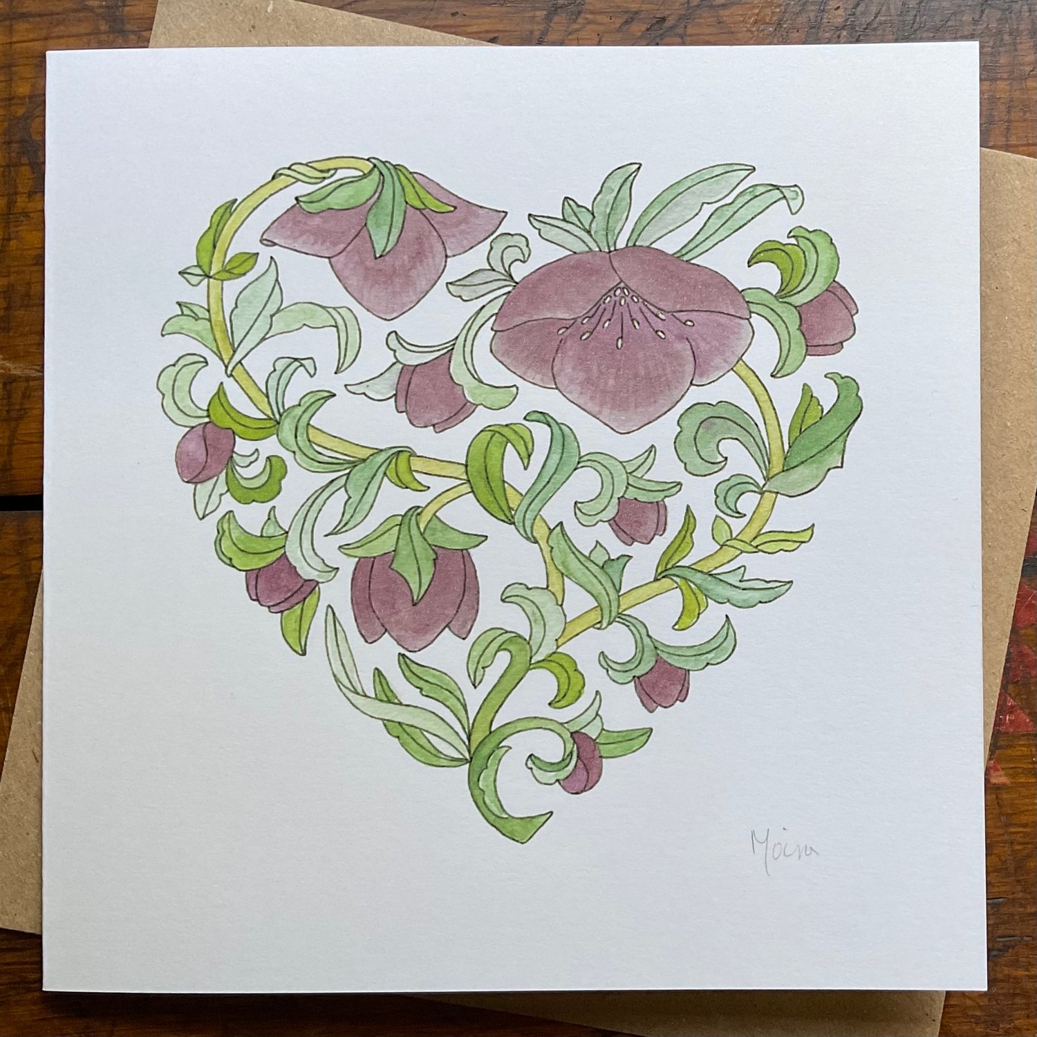 Image of DARK PINK HELLEBORE ~ GREETINGS CARD