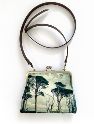 Image of Scots pine, large kisslock shoulder bag with crossbody leather strap
