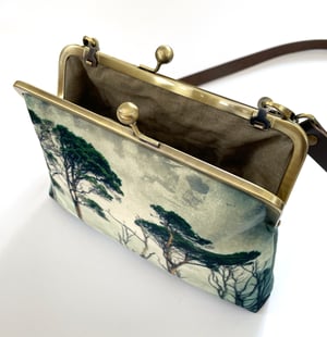 Image of Scots pine, large kisslock bag with chain or crossbody leather strap