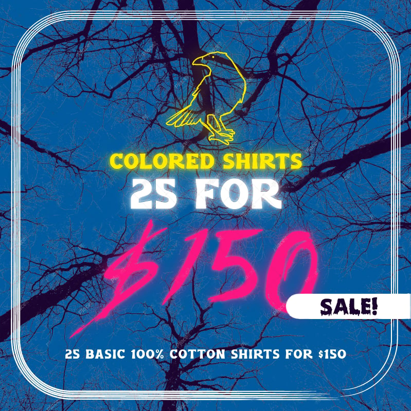 Image of 25 COLORED BASIC 100% COTTON SHIRTS FOR $150