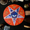 pentacle flame/gold/purple on wood disk