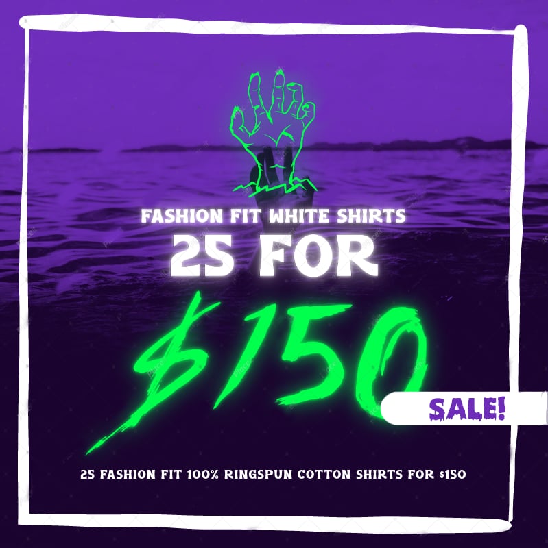 Image of 25 WHITE FASHION FIT 100% RINGSPUN COTTON SHIRTS FOR $150