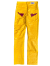 MUSTARD YELLOW & BURGUNDY BIKER BONES LEATHER PNTS