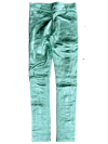 METALLIC LIQUID GREEN SUPERSKINNY LEATHER BONE PANTS