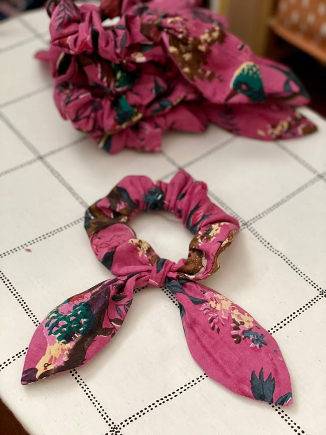 [ OFMD ] Cotton Bird Robe Fabric Bow Scrunchie