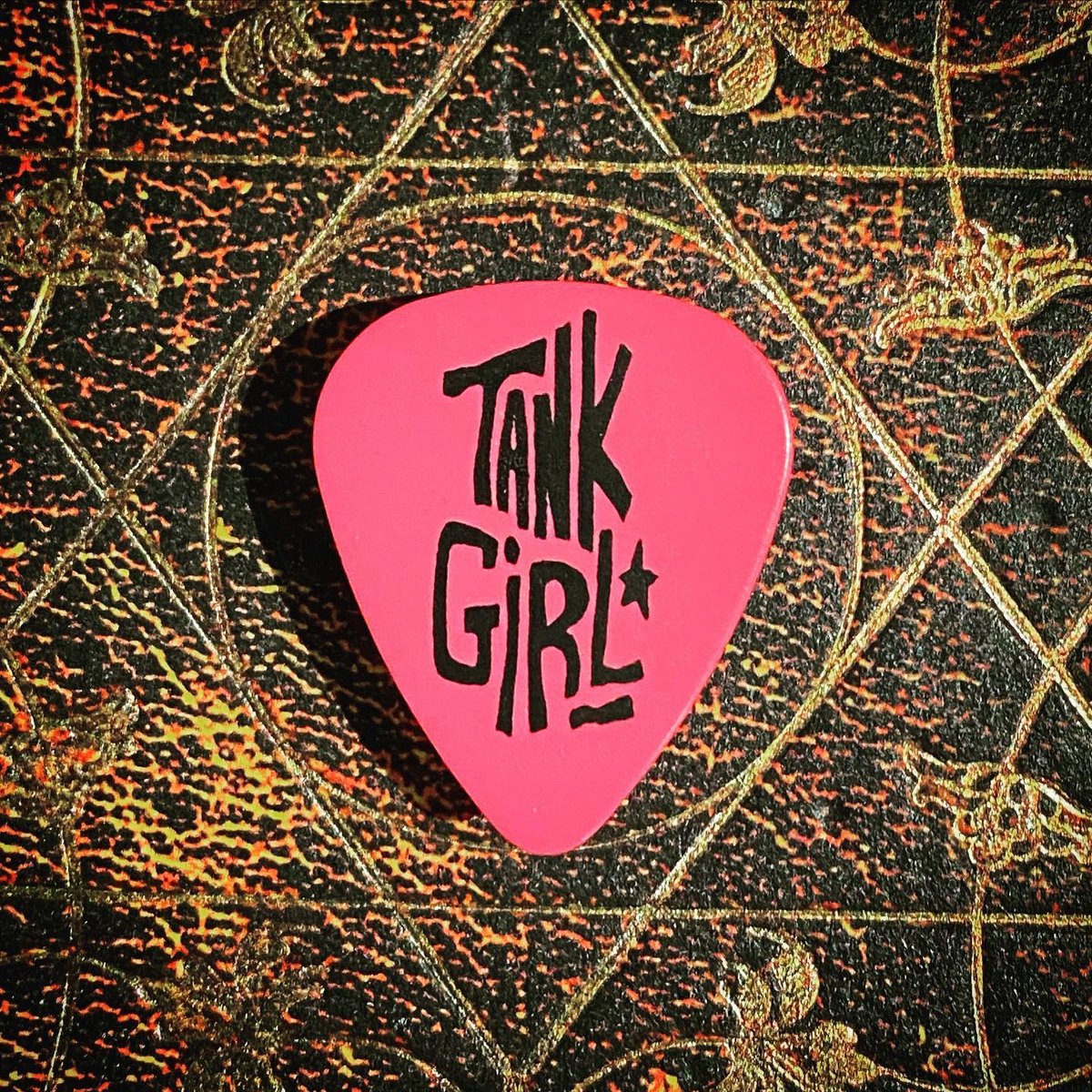 Image of SHOCKING PINK TANK GIRL GUITAR PLECTRUM (and mini art print)