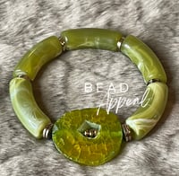 Image 1 of Lime Green Tube Agate Slice Bracelet 