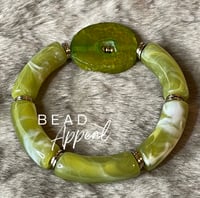 Image 2 of Lime Green Tube Agate Slice Bracelet 