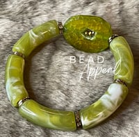 Image 3 of Lime Green Tube Agate Slice Bracelet 