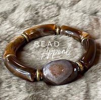 Image 1 of Brown Agate Tube Brass Bracelet 