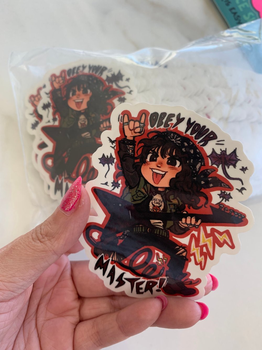 Eddie "Obey Your Master!" transparent vinyl sticker 