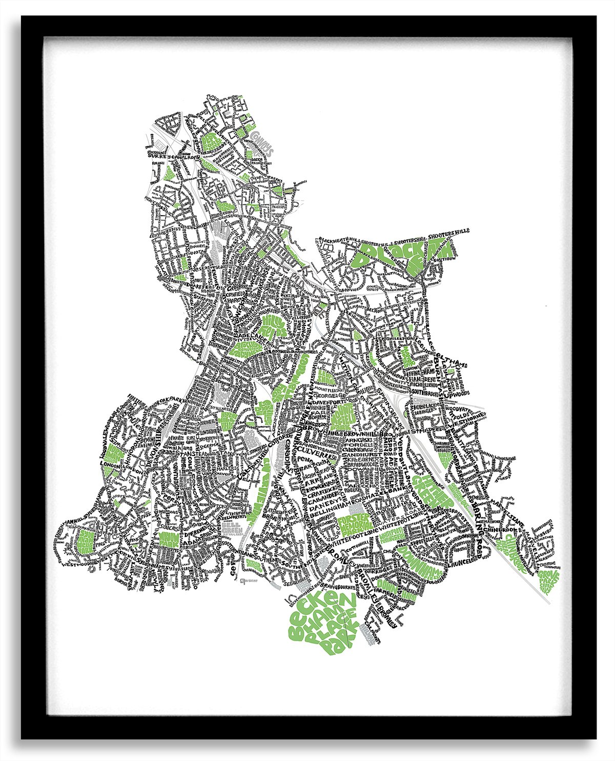 Image of Lewisham - London Borough Typographic Street Map 