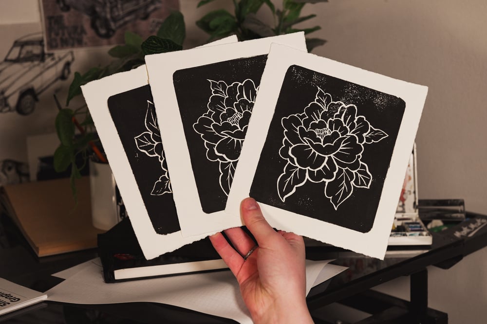 Image of Floral Block Print Black