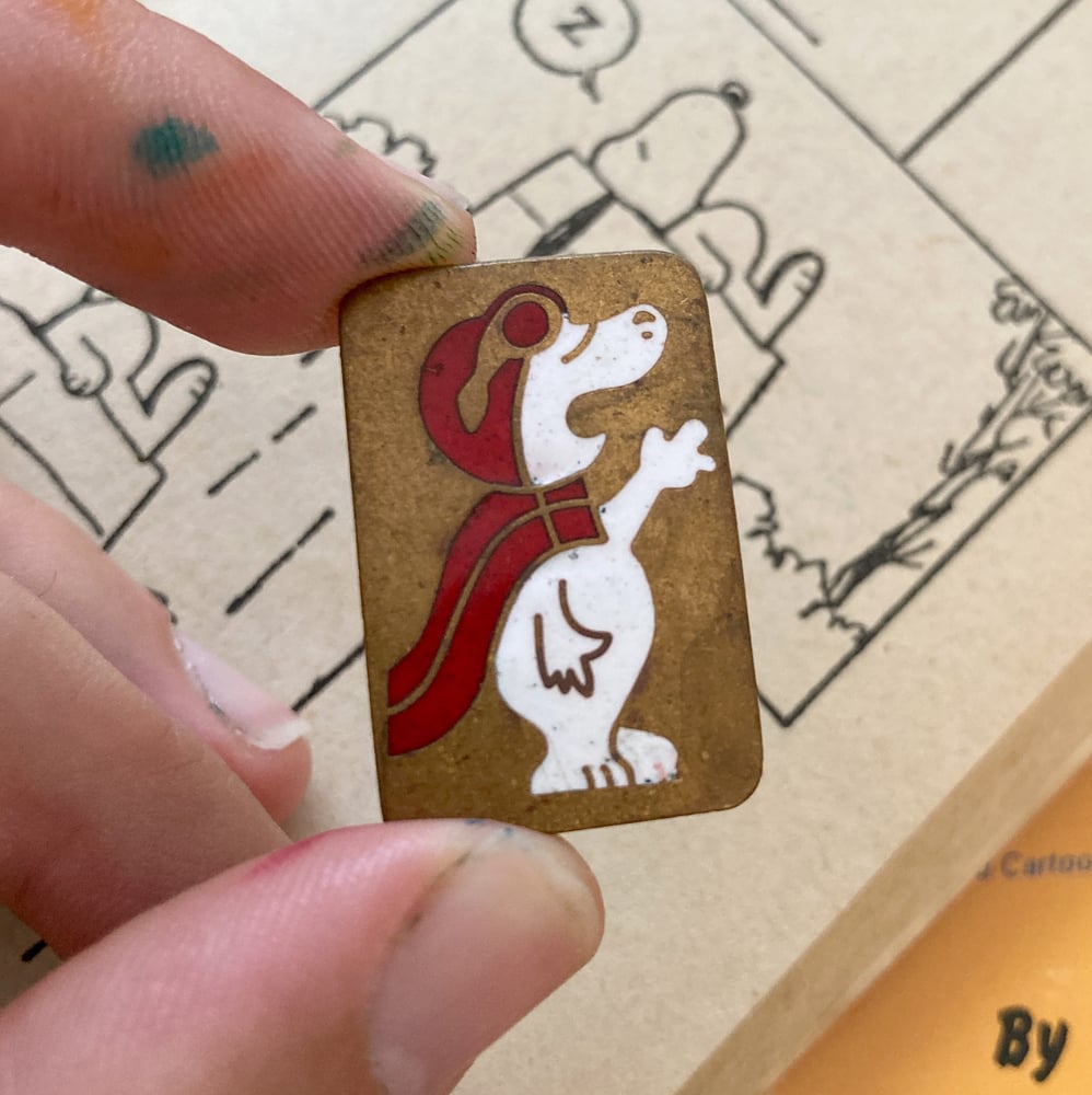 Image of 70's Red baron Snoopy enamel badge 