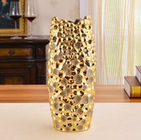 Image 2 of Hollowed-Out Gold Ceramic Vase 14 inch Tall