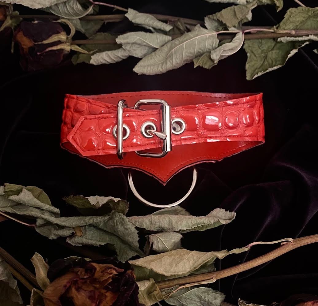 Bat wing red vegan croc collar