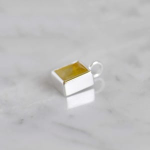 Image of Golden Rutilated Quartz rectangular cut silver necklace