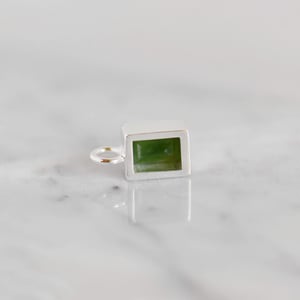 Image of Vietnam Green Jade rectangular cut silver necklace