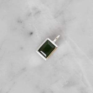 Image of Vietnam Green Jade rectangular cut silver necklace