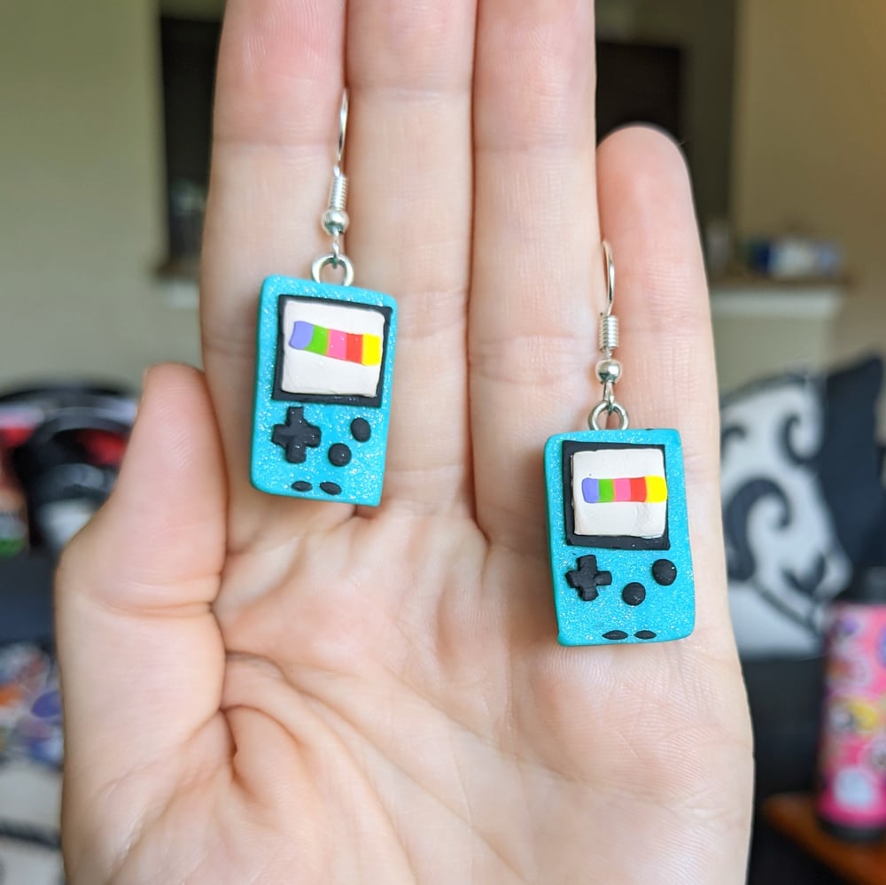 Image of Sparkly Blue Gameboy earrings
