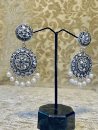 Image 3 of Silver Kundan Earrings