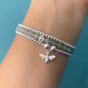 Image of Sterling Silver & Semi Precious Stone Initial Bracelet