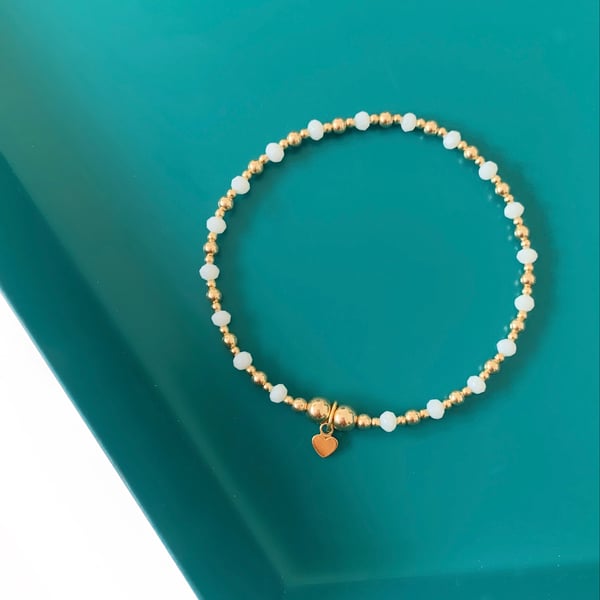 Image of Gold & White Heart Charm Bracelet 