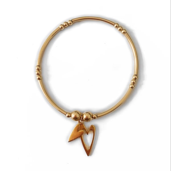 Image of Gold Double Heart Bangle Bracelet 