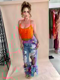 Image 1 of Multi Embellished Feather Jeans