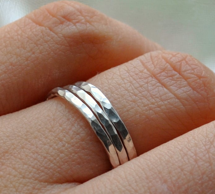 Handmade Sterling Silver Stackable Rings. Sets of textured slim
