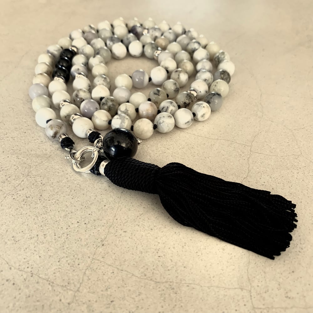 Image of Double Infinity Dendrite White Opal Mala 88 