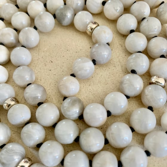 Image of Double Infinity White Lace Agate Mala 88