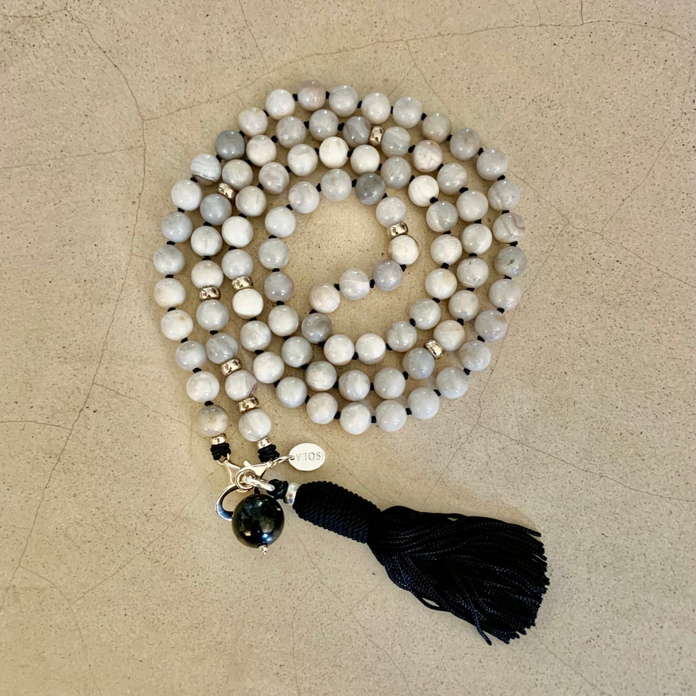 Image of Double Infinity White Lace Agate Mala 88