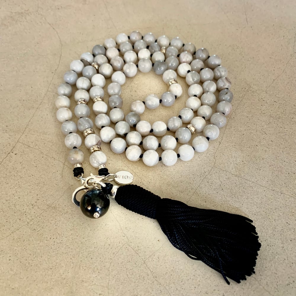 Image of Double Infinity White Lace Agate Mala 88
