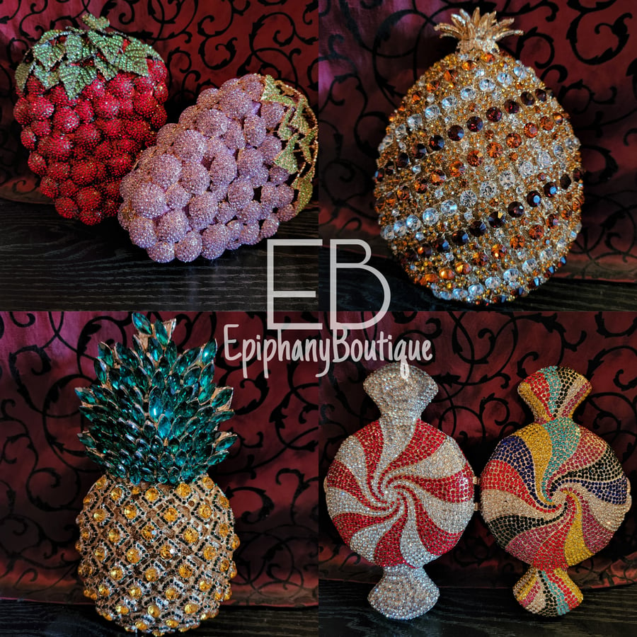 Image of Ornate Crystal Clutches: Strawberry/Grape, Pineapple, Candy & Amber Pineapple