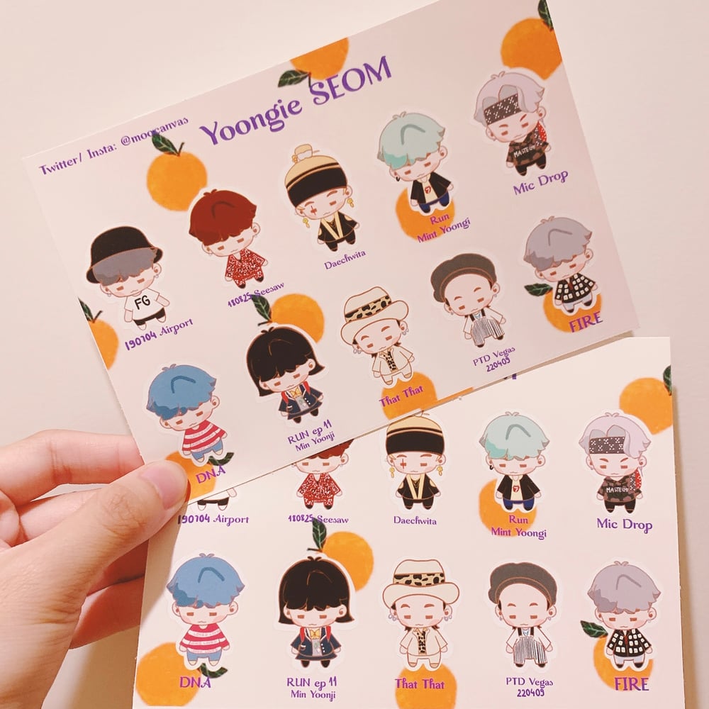 Image of BTS Yoongi Seom Iconic Outfits Stickers Sheet 