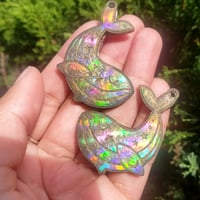 Image 1 of holo whale earrings