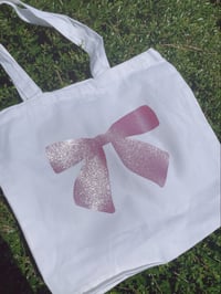 Image 2 of Glittery Pink Bow Tote Bag!