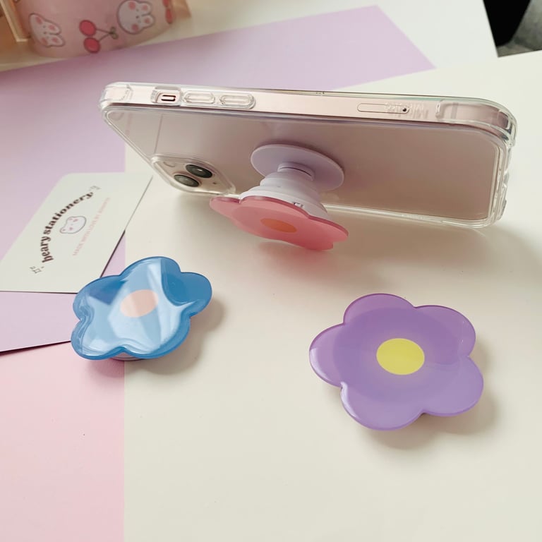 Purple Flower Phone Grip Card Holder with Phone Stand Stick on Wallet Card  Holder for All Smartphones